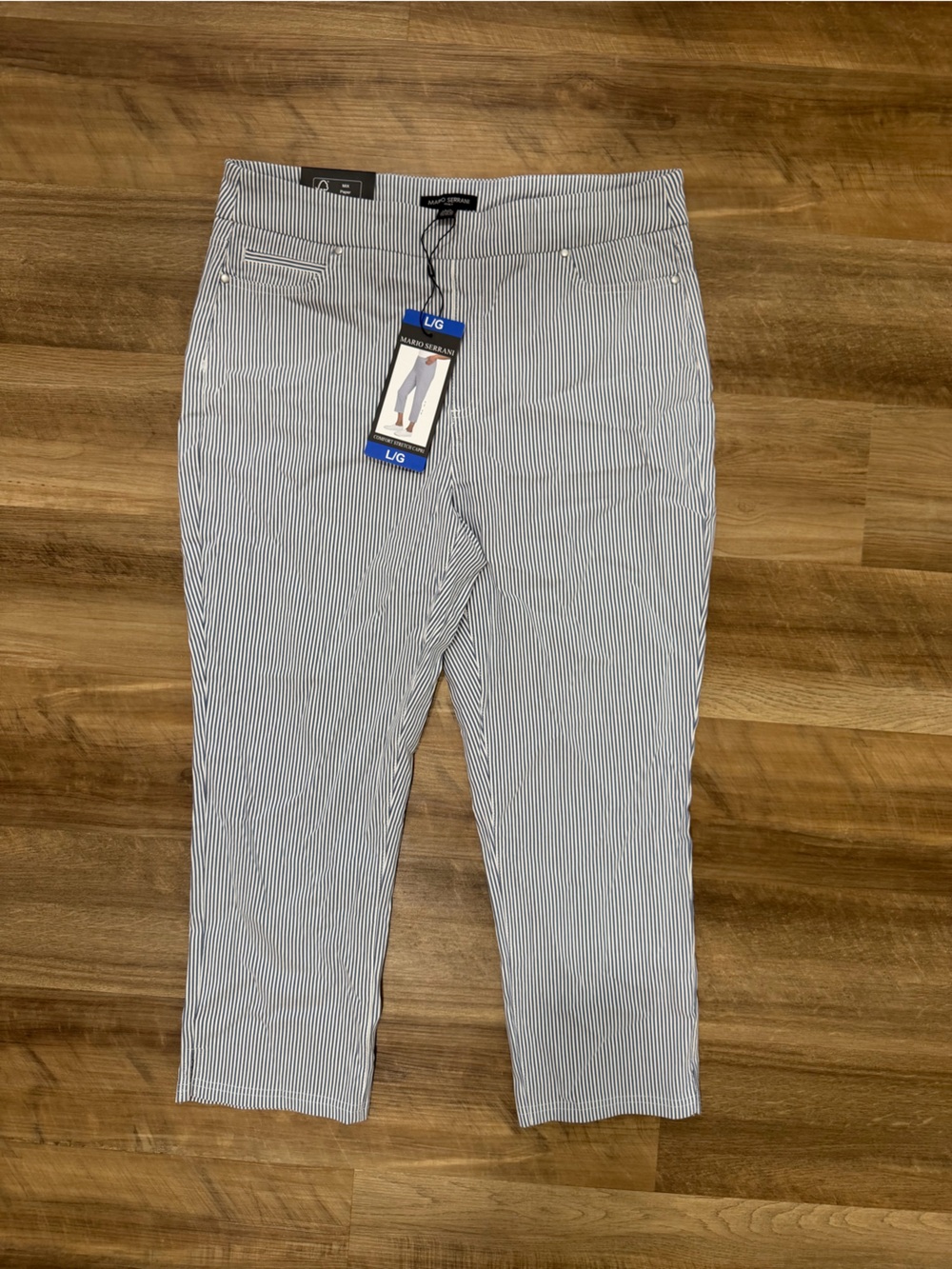 Mario Serrani Men's Blue and White Pinstripe Chinos